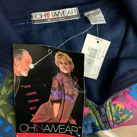 Vintage 80s Sweatshirt Jacket M Navy Blue Half Zip - Picture 4 of 4